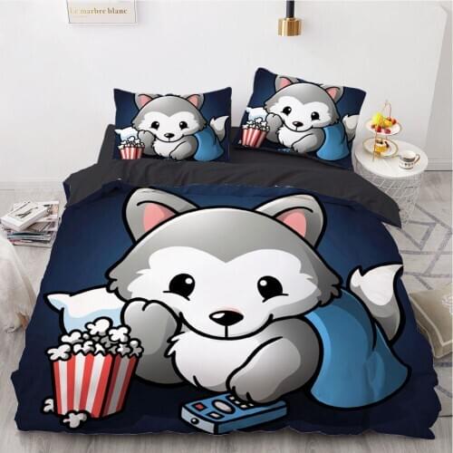 3D Comforter Shell Duvet Quilt Cover Bedding Set King King Queen Double Single Size Cartoon Wolf Design Home Textile