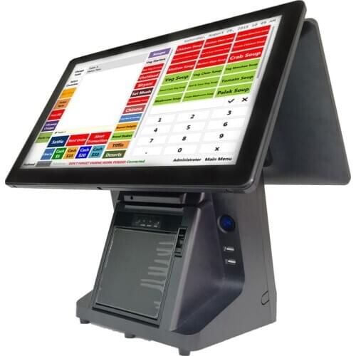 ComPOSxb POS Terminal Touch Cash register 15.6/15.6 Inch Pos All In One Commercial Dual Screen Pos System Build In 80mm Printer