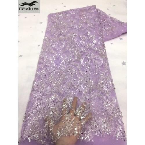 Madison Beads African Lace Fabric 2021 High Quality Lace Material Embroidery With Sequins Nigerian Mesh Lace Fabrics For Wedding