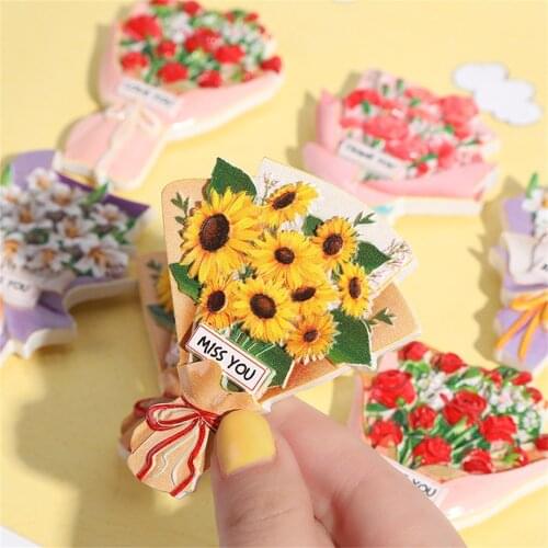 3D Resin Refrigerator Magnetic Paste Lily Carnation Rose Sunflower Bouquet Fridge Magnet Paste Home Kitchen Decoration