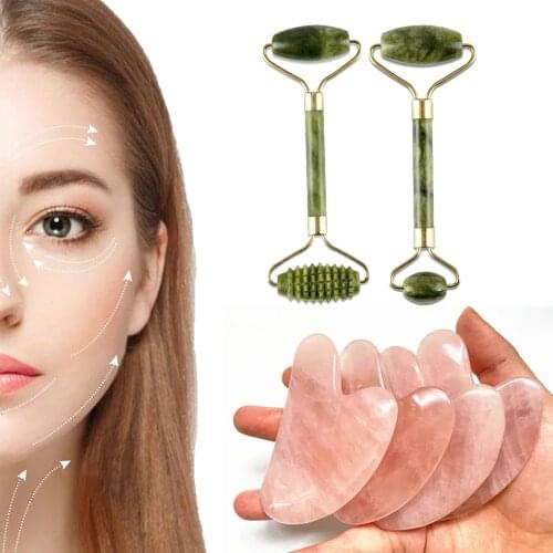 Facial Massage Roller Guasha Board Double Heads Natural Jade Stone Face Lift Body Skin Relaxation Slimming Beauty Neck Thin Lift