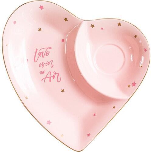 Cute Double Heart Small Saucer Shape Mini Plate Ceramics Cartoon Dish Creative Snack Plate Salad Dinner Tray Sauce Dish