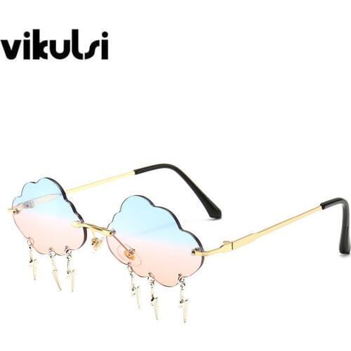 Cute Frameless Pendant Clouds Sunglasses Women Unique Design Irregular Shades for Female Funny Party Glasses lightning Sun Glass