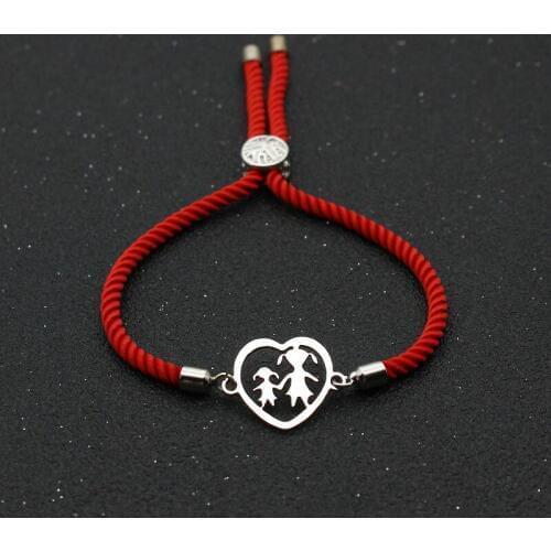 Cute Bear Stainless Steel Heart Shaped Mother And Daughter Charm Bracelet Lucky Red Thread Rope Bracelets For Women Jewelry Gift