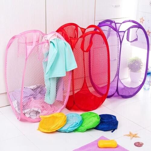 Multi Color Mesh Open Up Washing Laundry Hamper Foldable Net Laundry Basket Household Clothing Organizer Dirty Clothes Basket
