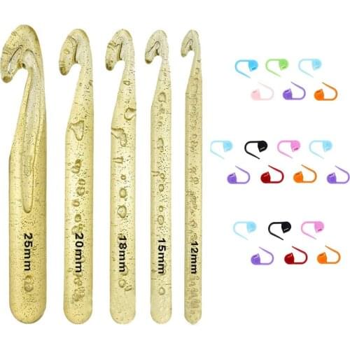 Huge Crochet Hook Set With Crochet Locking Stitch Markers DIY Crystal Crochet Hooks Large Yarn Handcrafted Knitting Needles Kit