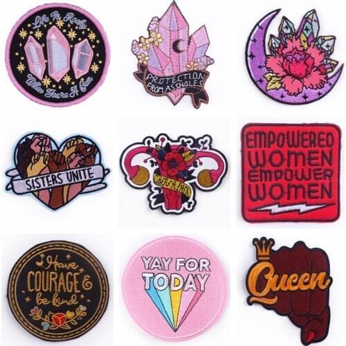 Girl Power Patch Embroidered Patches On Clothes DIY Crystal Patch Iron On Patches For Clothing Stripes Decor Badges On backpack