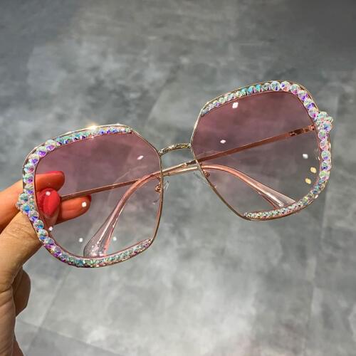 Luxury Rhinestone Oversized square Sun glasses Clear Lens Metal Flame Men Women sunglasses Vintage Shades zonnebril dames