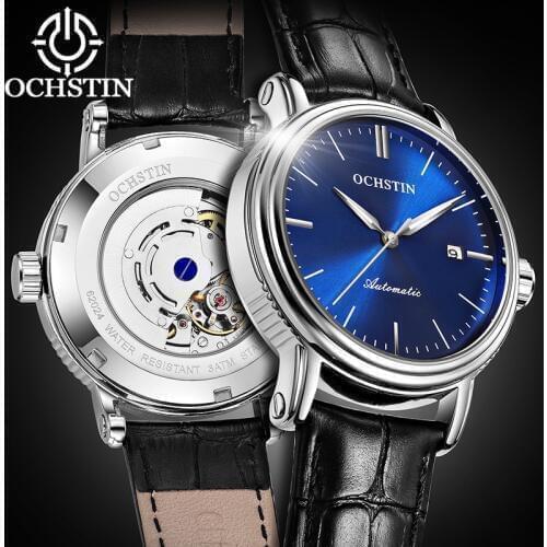 Luxury Top Brand OCHSTIN Men Mechanical Watch Skeleton Automatic Fashion Blue Watch Male Clock Luminous Date Sport Wristwatch