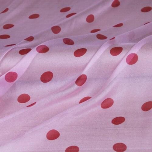 Pink Polka Dot Mulberry Silk Silk Chiffon Printed Fabric Lightweight Perspective Handmade DIY Dress Shirt Fabric