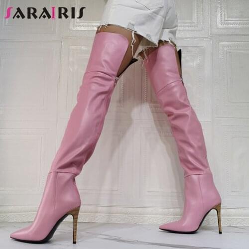 SaraIris Sexy Elegant Boots Zipper Solid Pink Thin High Heel Over The Knee High Boots Women Quality Trendy Luxury Women Shoes