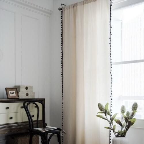 White Curtain for Living Room Blinds Black Tassel Buckle Kids Yoga Studio Canopy Window Treatment Draperies Tende M214C