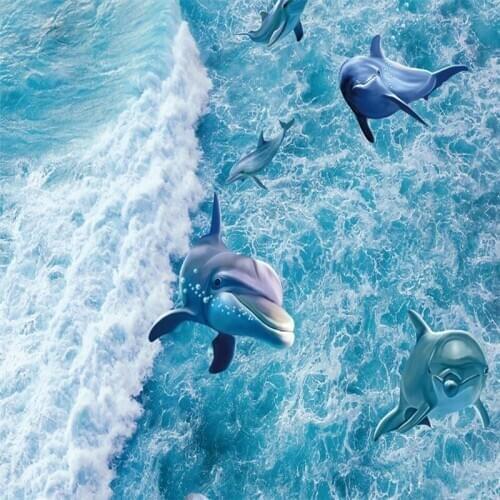 Wellyu Customized large murals pvc floor stickers beach waves surfing 3D floor tiles stucco background wall papel de parede