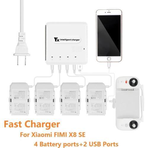 6IN1 Multi Charger for Xiaomi Fimi X8 SE Drone Battery Charging Hub Intelligent Smart Battery Charger with USB Port for Control