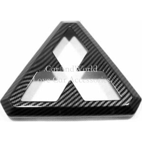 For Mitsubishi ASX 2020 Carbon Fiber Front Grill Center Logo Frame Central Panel Protection Cover Trims Sticker Car Accessories