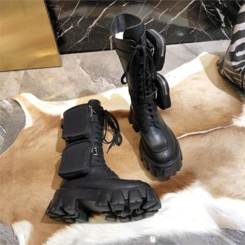 Koovan Womens Boots 2020 Trend New Pocket Motorcycle Boots Handsome Lace Up Thick-soled Military Shoes Half Shoes For Girls