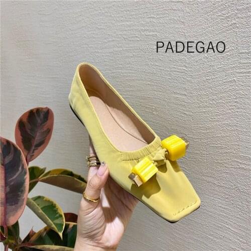 2020 Women Shoes Yellow String Bead Crystal Bling Flats Shoes Concise Fashion Woman Flats