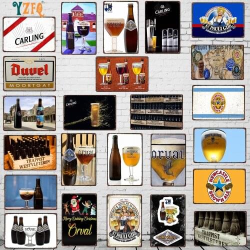 【YZFQ】Belgian Beer Tin Metal Signs Plaque Metal Vintage Wall Music Bar Restaurant Home Man Cave Decor Wall Stickers DU-9592B