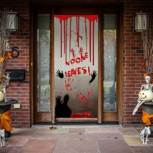 1Pc Blood Hand Print Background Wall Sticker NOONE LEAVES Letter Window Door Sticker DIY Masquerade Halloween Themed Party Decor