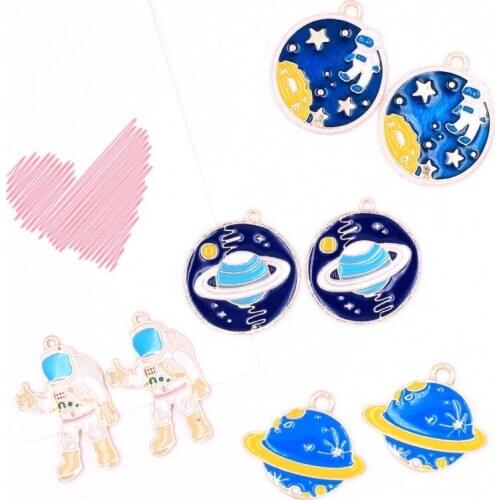 10pcs/lot Universe Planet Series Saturn Rocket Astronaut Enamel Charms for DIY Earring Jewelry Handmade Finding XL738