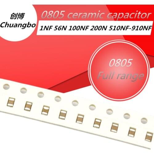 100PCS 0805 ceramic chip capacitor error 10% 100NF 50V 0805 1NF 3NF 47NF 100NF-910NF SMD multilayer ceramic capacitor full rang