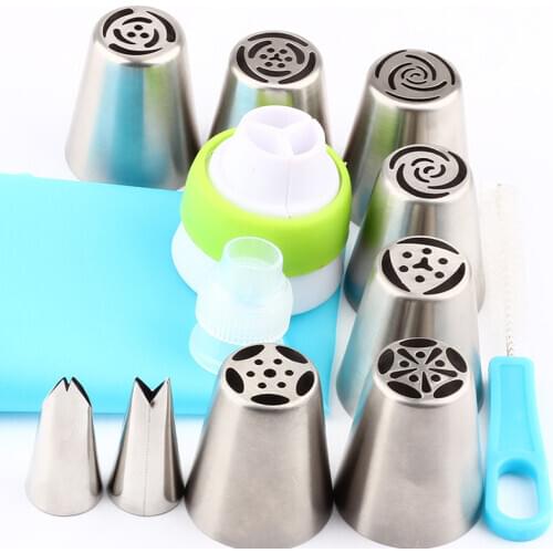 Stainless Steel Russian 13Pcs/Set Tulip Icing Piping Nozzles Flower Cream Pastry Tips Nozzles Bag Cupcake Cake Decorating Tools