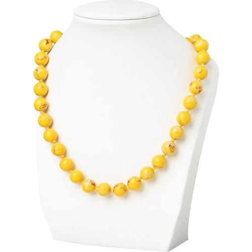 The yellow Syn-thetic emperor stone Necklace Having Dark red stripes and A bright yellow color 10 MM Beads