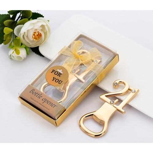 25 Pieces/lot) Bridal showers of Digit 21 design bottle Opener favor for 21 Wedding anniversary gift and Birthday Party Favors