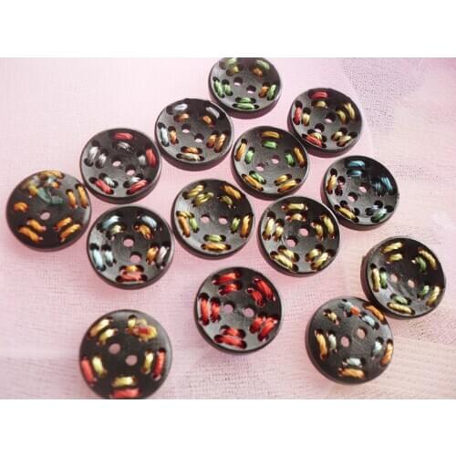 35 Pcs Multicolor Line 2 Holes Handwork Wood Sewing Button Scrapbooking 18mm
