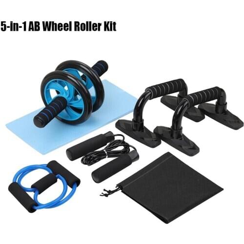 4/5-in-1 AB Wheel Roller Kit Abdominal Press Wheel Push-UP Bar Jump Rope Knee Pad Arm Waist Leg Exercise Gym Fitness Equipment