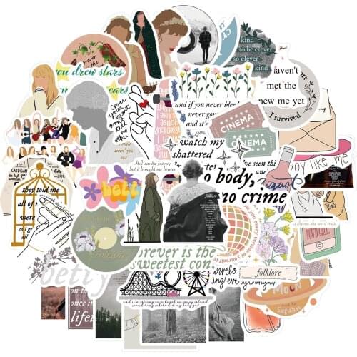 50pcs Taylor Moldy Albums Folklore Evermore Stickers Luggage Trolley Case Notebook Decoration Painting