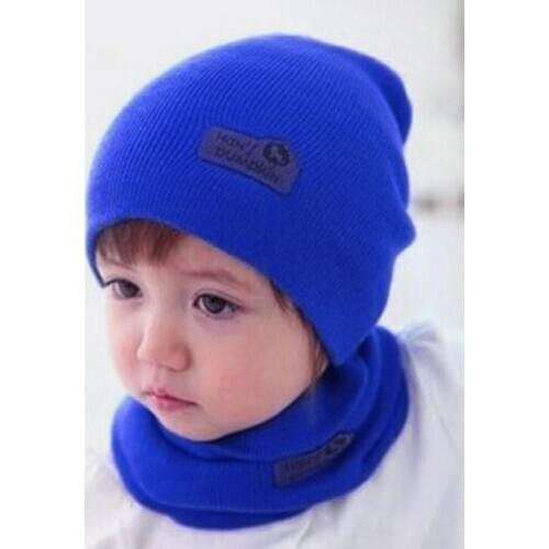 6 Color Casual Baby Hat and Scarf Crochet Child Hat Warm Letter Knitted Kids Hats Solid Wool Winter Baby Caps + Scarf Suits