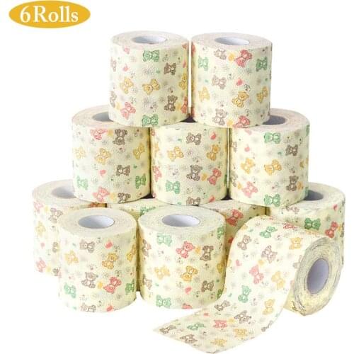 6Rolls Degradable Silky Smooth Soft Flower Printed Paper Toilet Tissues Roll Toilet Paper Novelty Toilet Tissue Wholesale