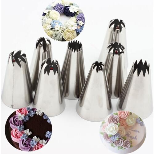 8Pcs/Sets Rose Russian Icing Piping Stainless Steel Pastry Nozzles Decorating Tips Cake Decorator Cupcake Kitchen Accessories