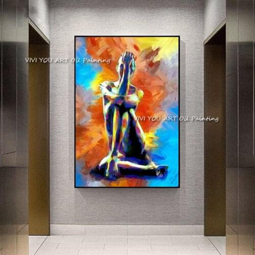 Abstract Hand Painted Colorful Naked Sexy Women Oil Painting Figure Wall Art Modern Office Wall Canvas Home Decoration Gift