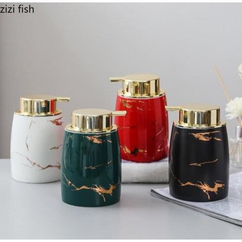 Bathroom Accessories Ceramics Marbling Lotion Bottle Handwashing Fluid Split Bottle High Capacity Golden Press Head Soap Bottles