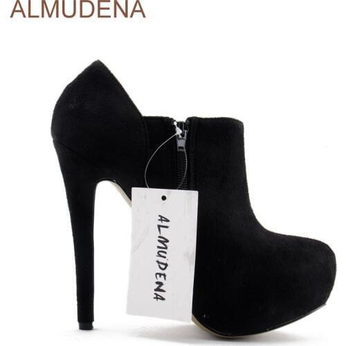 Nubuck Solid Black Platform Thin High Heel Ankle Boots Casual Fashion Spring Autumn Women Shoes