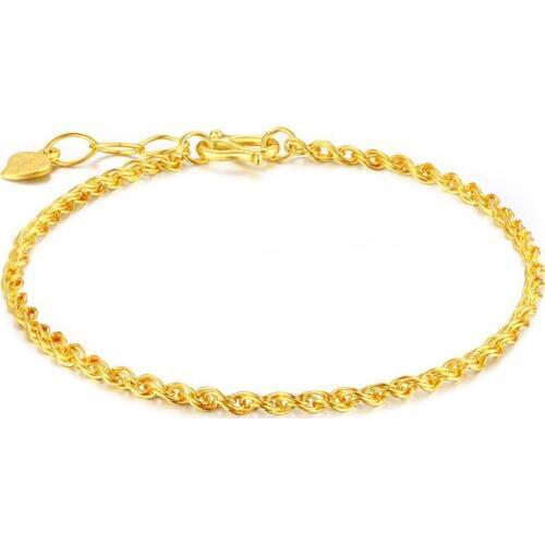 Solid 24K Yellow Gold Bracelet Ladys 999 Gold Link Chain Bracelet