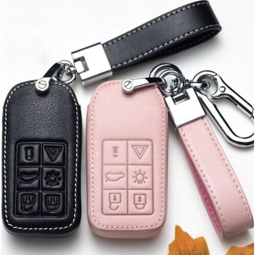 Leather Car Key Cover Case FOB for Volvo V40 V60 S40 S60 S80 V50 V70 XC60 XC70 XC90 S90 S80L S60L with Key Chain Car Key Case