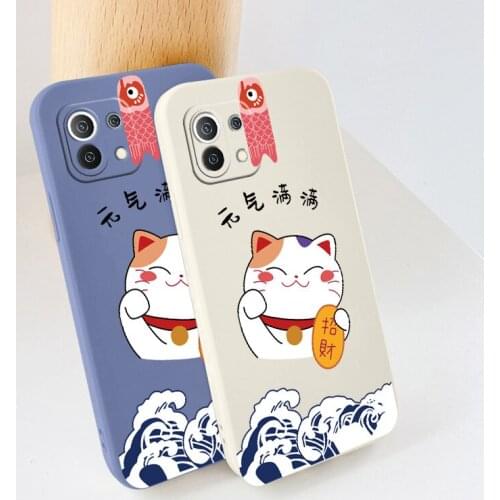 Auspicious Fish Cat Case For Xiaomi Mi11 lite Ultra 11i 10T 9T Pro Lite 10 10S 9 8 Pro Poco F2 X2 F3 Pro Soft Phone Cover Case