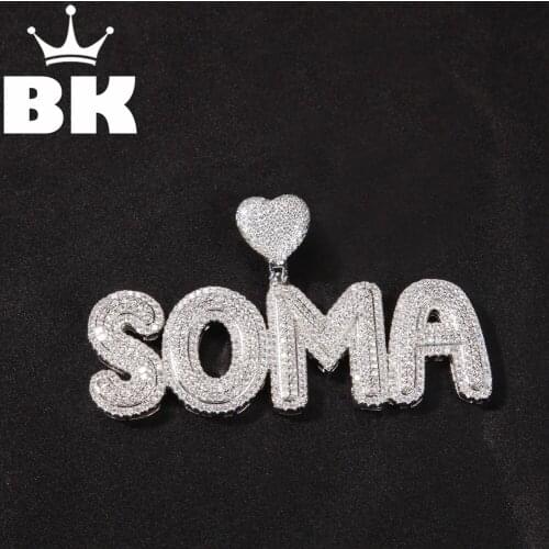 HIP HOP Custom Crown letters Grass Font With Heart Clasp Pendant Combination Words Name Zirconia Jewelry