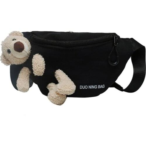 Cute Bear Canvas Wild Chest Bag Trendy All-match Messenger Women Casual Daily Wear Waist Bag Cartoon Fashion Personality New