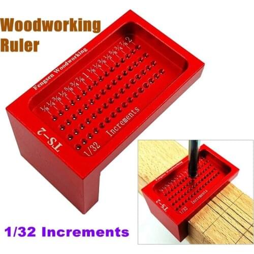 1/32 Increments Inch Hole Ruler Woodworking T-type Precision Scribe Mark Aluminum Alloy Cross-calibration Measuring Gauge Tool