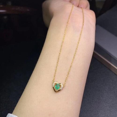 Exquisite heart necklace natural green emerald gem pendant of necklace real 925 silver birthday anniversary gift love ornament