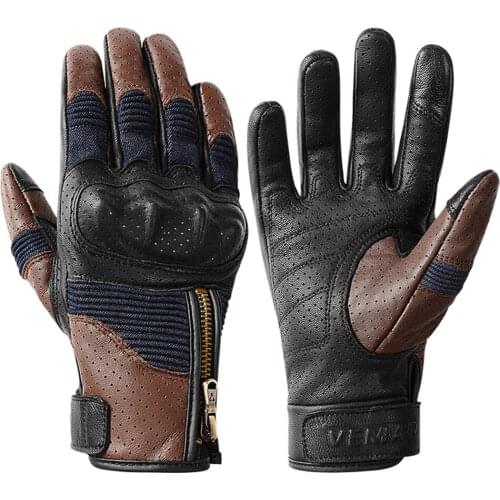 Brown Summer Motorcycle Leather Gloves Men Moto Touch Screen Motocross Motorbike Gloves Biker Full Finger Breather Moto Gloves