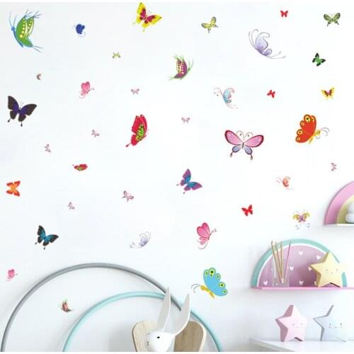 Colorful Butterfly Wallpaper Bedroom Porch Wall Beautification Decorative Wall Stickers Self-Adhesive