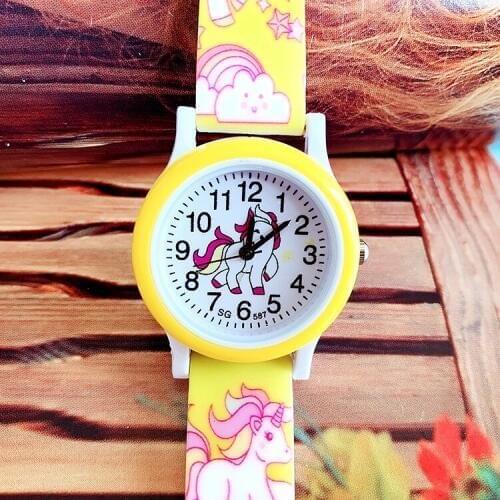 Lovely children cartoon unicorn silicone printing quartz watch girls pupils leisure wrist watch