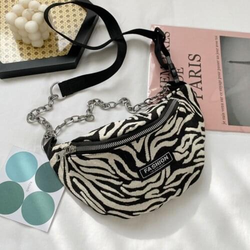 Fashion Canvas Women Shoulder Bag Cute Zebra Print Waist Packs Female Crossbody Chest Bag Pouch Phone Purse