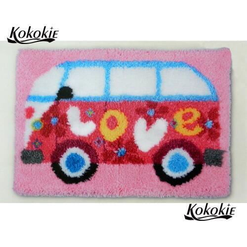Cartoon bus latch hook kits rug printed canvas knooppakket tapijten accessories carpet embroidery foamy floralkussen knooppakket