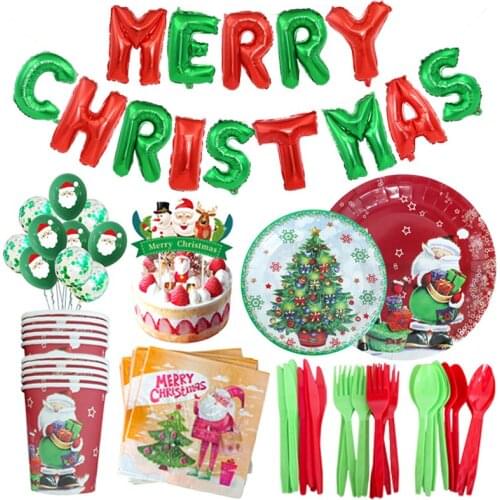 Christmas Party Disposable Tableware Set Party Table Decoration Paper Cups Plates Straws Baby Shower Birthday Party Supplies
